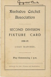 BARBADOS CRICKET SEASON 1936-37 (2ND DIVISION FIXTURE CARD)