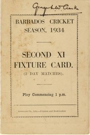 BARBADOS CRICKET SEASON 1934 (2ND XI FIXTURE CARD)