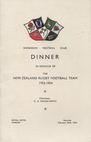BARBARIANS V NEW ZEALAND 1954 RUGBY DINNER MENU 