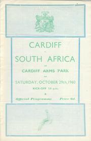 CARDIFF V SOUTH AFRICA 1960 RUGBY PROGRAMME