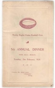 MORLEY R.U.F.C. 1928 RUGBY MENU CARD