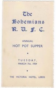 THE BOHEMIANS R.U.F.C. 1939 MENU CARD