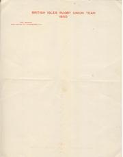 BRITISH LIONS 1950 HEADED PAPER (BLANK)