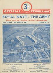 ROYAL NAVY  V THE ARMY 1951 RUGBY PROGRAMME