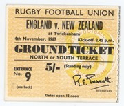 ENGLAND V NEW ZEALAND 1967 RUGBY TICKET