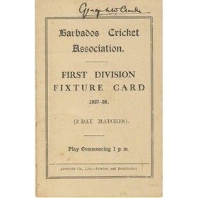 BARBADOS CRICKET SEASON 1937-38 (1ST DIVISION FIXTURE CARD)