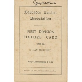 BARBADOS CRICKET SEASON 1936-37 (FIXTURE CARD)