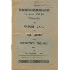 BARBADOS CRICKET SEASON 1940 (FIXTURE CARD)