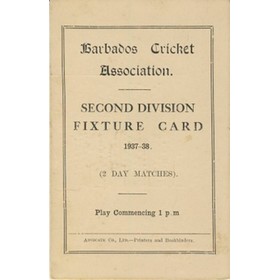 BARBADOS CRICKET SEASON 1937-38 (2ND DIVISION FIXTURE CARD)
