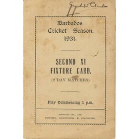 BARBADOS CRICKET SEASON 1931 (FIXTURE CARD)
