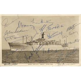 ENGLAND 1954-55 SIGNED POSTCARD - ASHES CRICKET TOUR