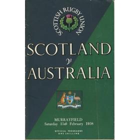 SCOTLAND V AUSTRALIA 1958 RUGBY PROGRAMME