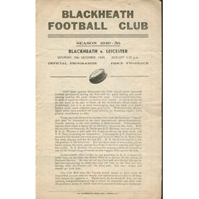BLACKHEATH V LEICESTER 1949 RUGBY PROGRAMME