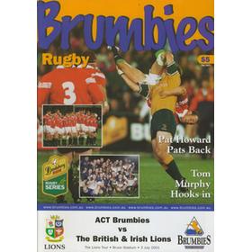 A.C.T. BRUMBIES V BRITISH ISLES 2001 RUGBY PROGRAMME