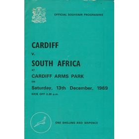 CARDIFF V SOUTH AFRICA 1969/70 RUGBY PROGRAMME