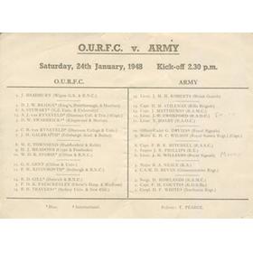 OXFORD UNIVERSITY V THE ARMY 1948 RUGBY PROGRAMME