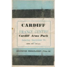 CARDIFF V FRANCE CENTRE 1957 RUGBY PROGRAMME