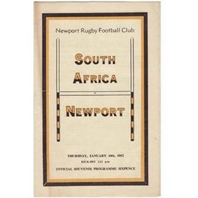 NEWPORT V SOUTH AFRICA 1951/52 RUGBY PROGRAMME