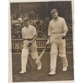 CHAPMAN & LARWOOD (ENGLAND) 1928 - GOING OUT TO BAT AT SYDNEY CRICKET PHOTOGRAPH