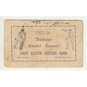 BARBADOS CRICKET SEASON 1925-26 (FIXTURE CARD)