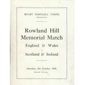 ROWLAND HILL MEMORIAL MATCH 1929 RUGBY PROGRAMME