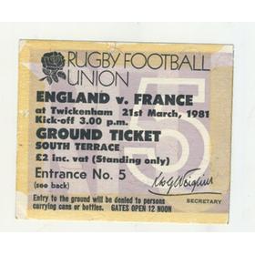 ENGLAND V FRANCE 1981 RUGBY TICKET (FRANCE GRAND SLAM)