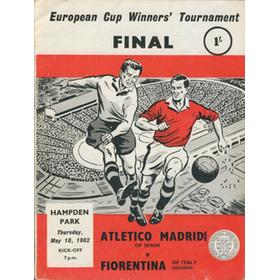 ATLETICO MADRID V FIORENTINA 1962 (ECWC FINAL) FOOTBALL PROGRAMME