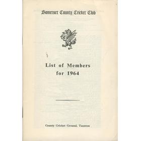 SOMERSET COUNTY CRICKET CLUB LIST OF MEMBERS 1964
