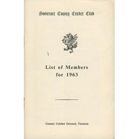 SOMERSET COUNTY CRICKET CLUB LIST OF MEMBERS 1963