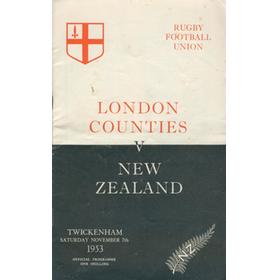 LONDON COUNTIES V NEW ZEALAND 1953-54 RUGBY PROGRAMME