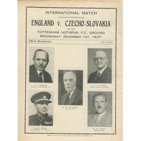 ENGLAND V CZECHOSLOVAKIA 1937 FOOTBALL PROGRAMME (WHITE HART LANE)