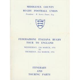 ITALY RUGBY TOUR TO ENGLAND 1974 ITINERARY AND TOUR PARTY