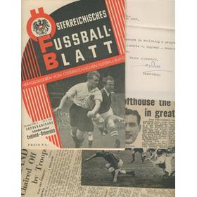 AUSTRIA V ENGLAND 1952 ("LION OF VIENNA") FOOTBALL PROGRAMME - WITH CUTTINGS AND LETTER FROM STANLEY ROUS