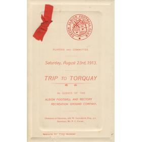 DEVON ALBION RUGBY CLUB 1913 TRIP TO TORQUAY - ITINERARY AND MENU CARD
