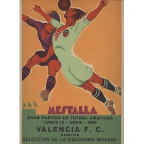 VALENCIA V ENGLAND SELECT XI 1929 FOOTBALL POSTER