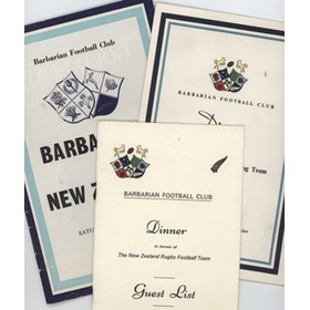 BARBARIANS V NEW ZEALAND 1974 RUGBY PROGRAMME (PLUS DINNER MENU AND GUEST LIST)