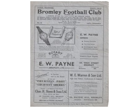 BROMLEY V HAYES 1949-50 FOOTBALL PROGRAMME