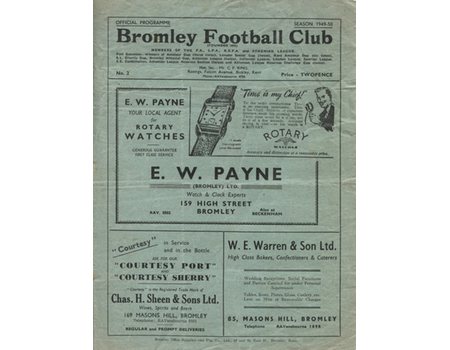 BROMLEY V FINCHLEY 1949 (ATHENIAN LEAGUE) FOOTBALL PROGRAMME