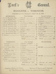 MIDDLESEX V YORKSHIRE 1878 CRICKET SCORECARD