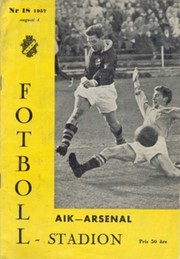 A.I.K. STOCKHOLM V ARSENAL 1957 (FRIENDLY) FOOTBALL PROGRAMME