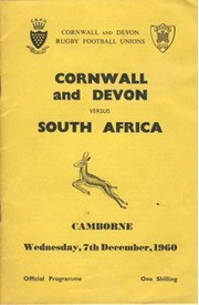 CORNWALL & DEVON V SOUTH AFRICA 1960-61 RUGBY PROGRAMME