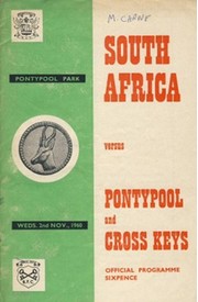 PONTYPOOL & CROSS KEYS V SOUTH AFRICA 1960-61 SIGNED RUGBY PROGRAMME