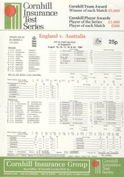 ENGLAND V AUSTRALIA 1985 (EDGBASTON) CRICKET SCORECARD