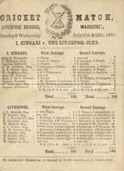 I ZINGARI V THE LIVERPOOL CLUB 1860 CRICKET SCORECARD