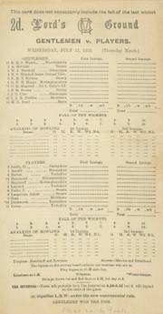 GENTLEMEN V PLAYERS 1935 CRICKET SCORECARD