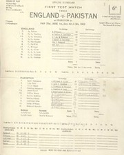ENGLAND V PAKISTAN 1962 (EDGBASTON) CRICKET SCORECARD