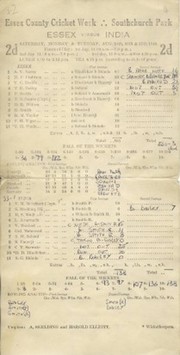 ESSEX V INDIA 1946 CRICKET SCORECARD - INDIA WIN BY 1 WICKET