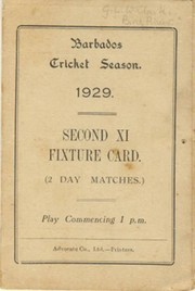 BARBADOS CRICKET SEASON 1929 (2ND XI FIXTURE CARD)