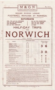NORWICH CITY 1936 FOOTBALL RAILWAY HANDBILL