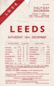 LEEDS UNITED V SUNDERLAND 1938 FOOTBALL RAILWAY HANDBILL